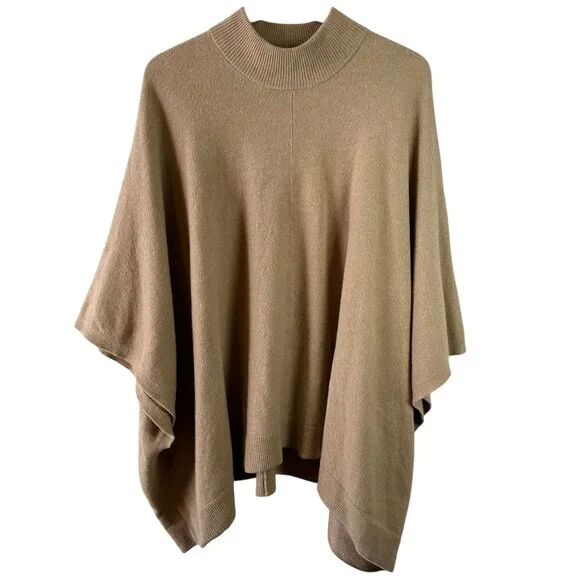Theory Oversize Wool Blend Camel Mock Neck Poncho Sweater XS/S Minimalist - Picture 2 of 6